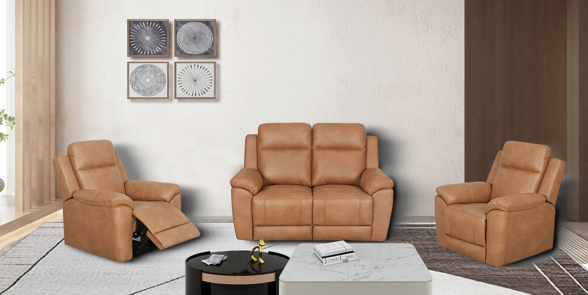Sussex 2 seater fabric recliner suite available at Warrnambool Knock on Wood and Homeflair Hamilton